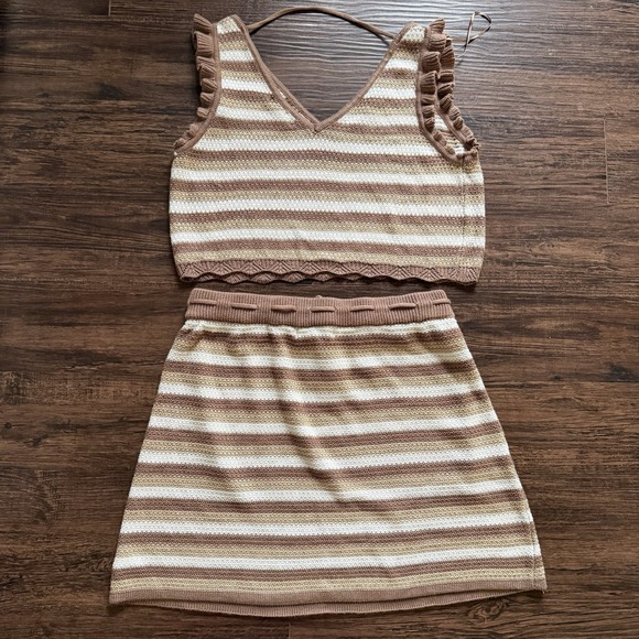 Madden NYC 3XL 2 Piece Set Striped Knit Ruffle Crop Top Mini Skirt Boho - Picture 5 of 7